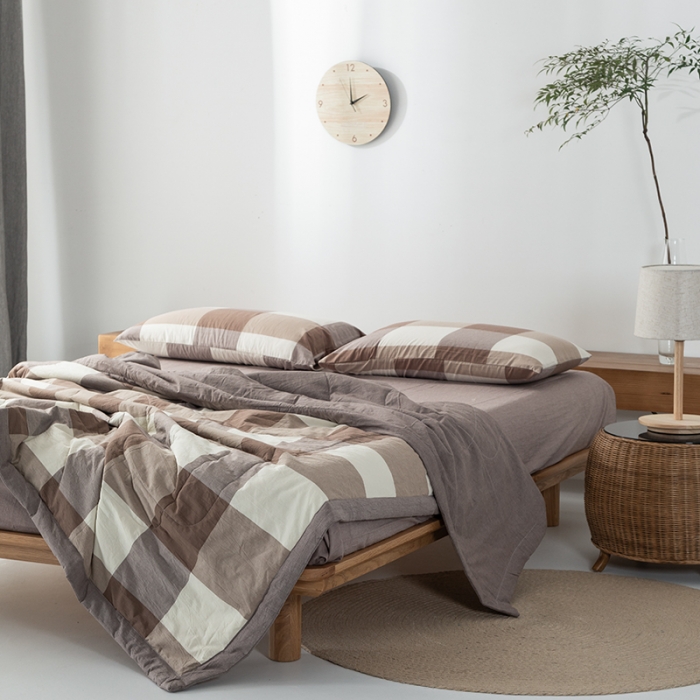 91家纺网 家纺一手货源 找家纺 棉邦 2021新款全棉水洗棉夏被四件套 咖大格