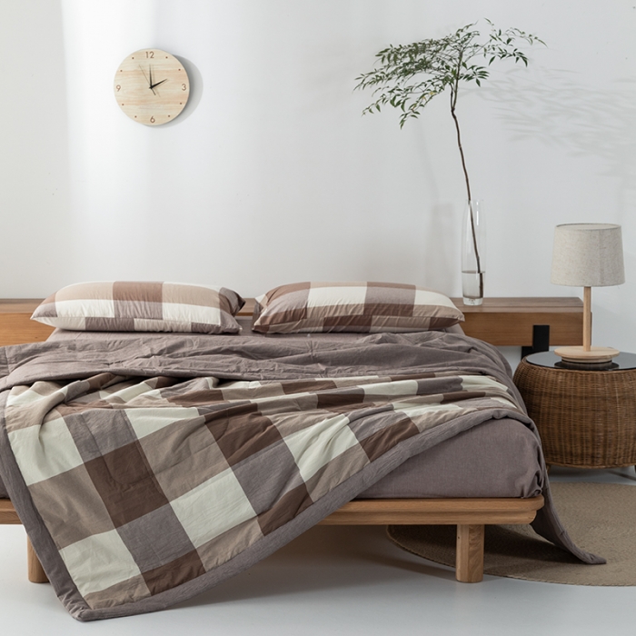 91家纺网 家纺一手货源 找家纺 棉邦 2021新款全棉水洗棉夏被四件套 咖大格