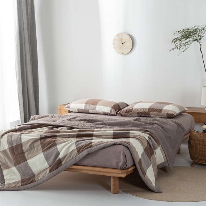 91家纺网 家纺一手货源 找家纺 棉邦 2021新款全棉水洗棉夏被四件套 咖大格