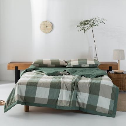 91家纺网 家纺一手货源 找家纺 棉邦 2021新款全棉水洗棉夏被四件套 绿大格