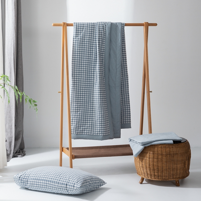 91家纺网 家纺一手货源 找家纺 棉邦 2021新款全棉水洗棉夏被四件套 天蓝小格