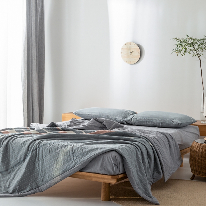 91家纺网 家纺一手货源 找家纺 棉邦 2021新款全棉水洗棉夏被四件套 烟灰彩条