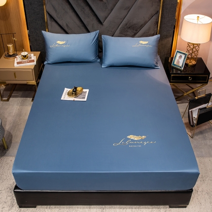 91家纺网 家纺一手货源 找家纺 全棉纯色40s刺绣单件床笠 轻羽-宾利蓝