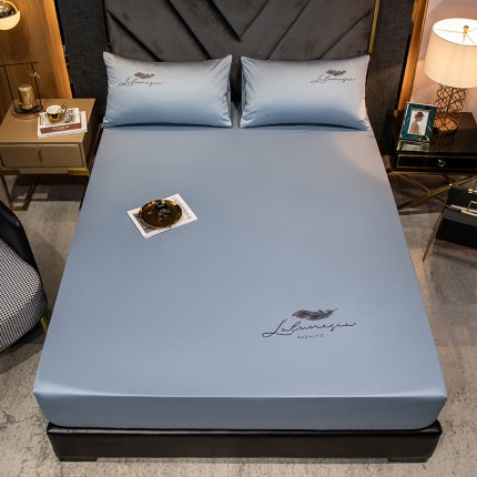 91家纺网 家纺一手货源 找家纺 全棉纯色40s刺绣单件床笠 轻羽-海青