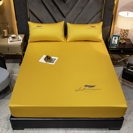 91家纺网 家纺一手货源 找家纺 全棉纯色40s刺绣单件床笠 轻羽-姜黄