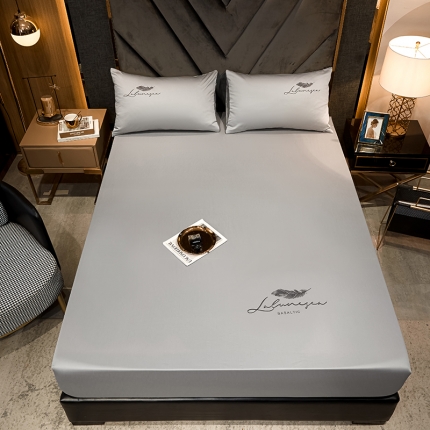 91家纺网 家纺一手货源 找家纺 全棉纯色40s刺绣单件床笠 轻羽-浅灰