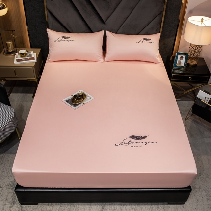 91家纺网 家纺一手货源 找家纺 全棉纯色40s刺绣单件床笠 轻羽-樱粉