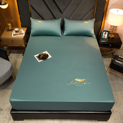 91家纺网 家纺一手货源 找家纺 全棉纯色40s刺绣单件床笠 轻羽-月光绿