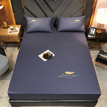 91家纺网 家纺一手货源 找家纺 全棉纯色40s刺绣单件床笠 轻羽-紫灰