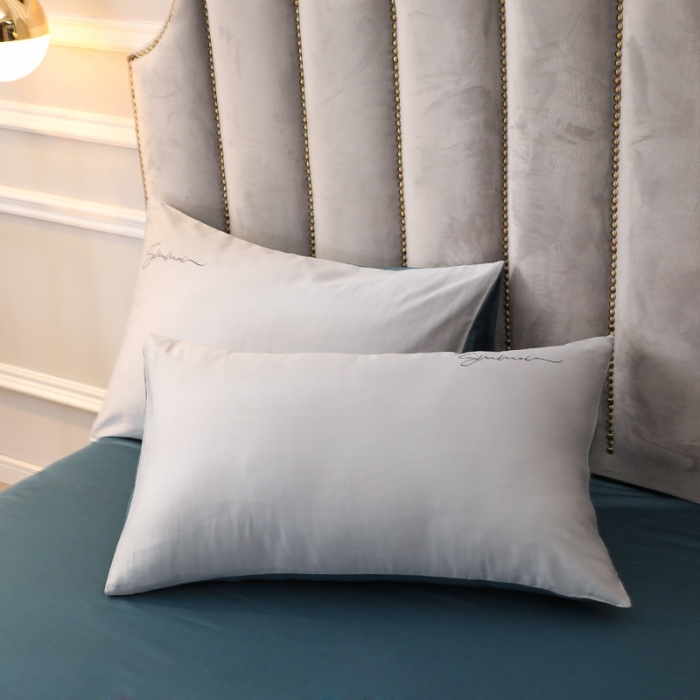 91家纺网 家纺一手货源 找家纺 （总）2023全棉纯色60S贡缎长绒棉绣花四件套 拼色长绒棉