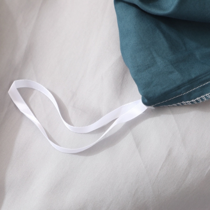 91家纺网 家纺一手货源 找家纺 2021新款纯色拼色纯棉全棉60S贡缎长绒棉绣花四件套 宝蓝