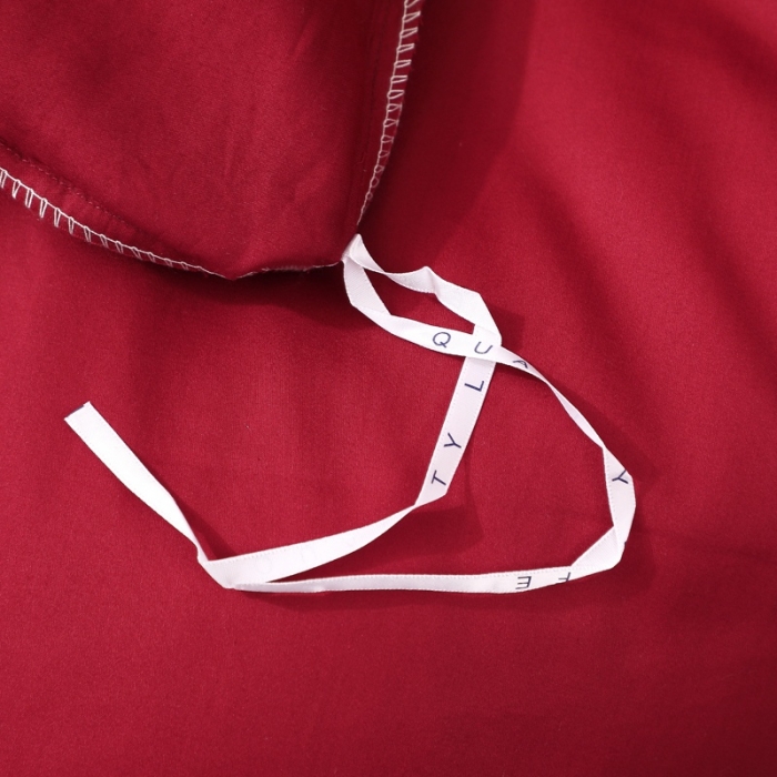 91家纺网 家纺一手货源 找家纺 2021新款纯色拼色纯棉全棉60S贡缎长绒棉绣花四件套 酒红