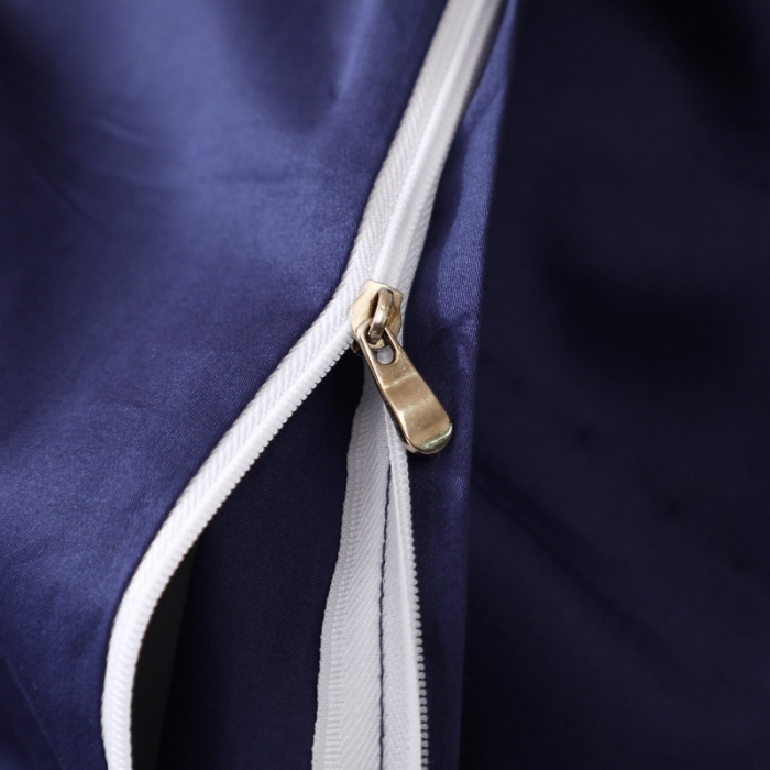 91家纺网 家纺一手货源 找家纺 2021新款纯色拼色纯棉全棉60S贡缎长绒棉绣花四件套 丈青