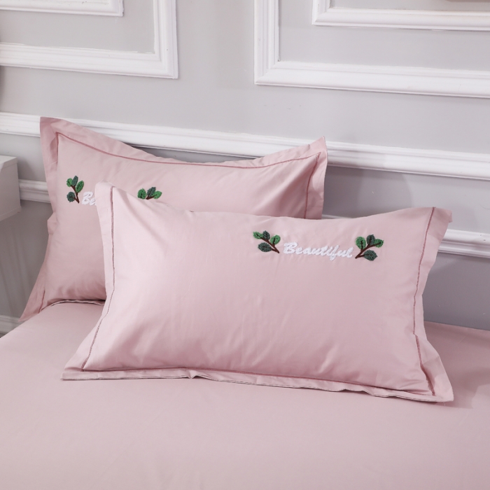 91家纺网 家纺一手货源 找家纺 2021新款全棉13372毛巾绣纯棉刺绣花四件套 爱之蔓藕粉