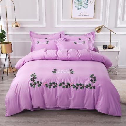 2021新款全棉13372毛巾绣纯棉刺绣花四件套 爱之蔓紫色