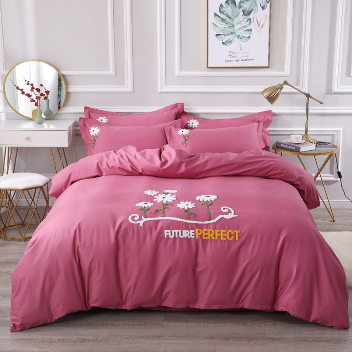 91家纺网 家纺一手货源 找家纺 2021新款全棉13372毛巾绣纯棉刺绣花四件套夏花绽放豆沙