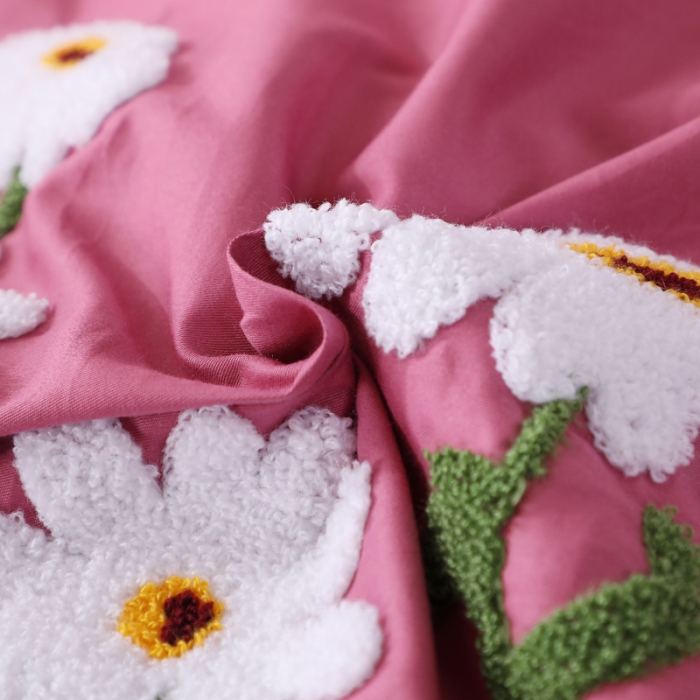 91家纺网 家纺一手货源 找家纺 2021新款全棉13372毛巾绣纯棉刺绣花四件套夏花绽放豆沙