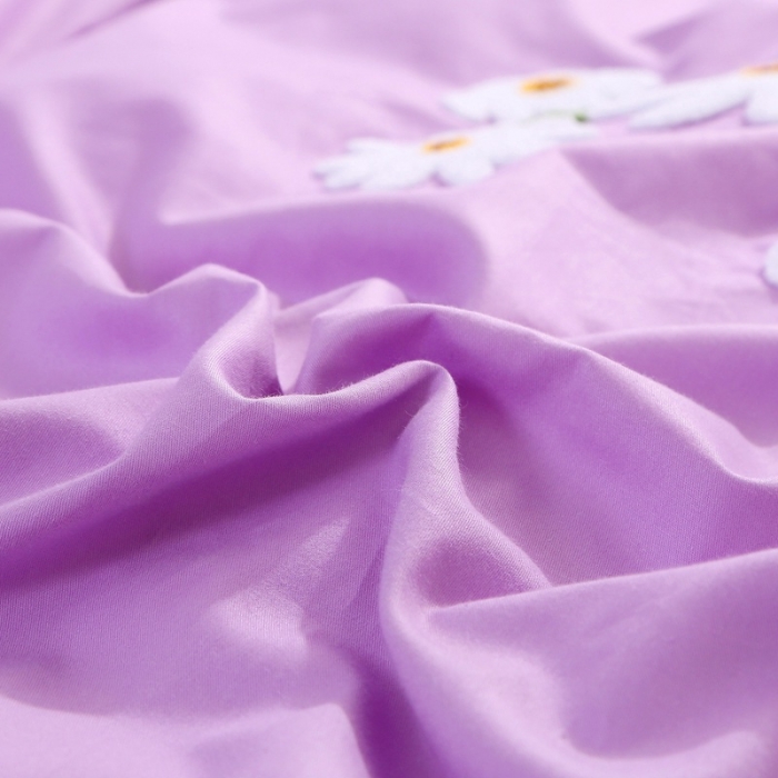 91家纺网 家纺一手货源 找家纺 2021新款全棉13372毛巾绣纯棉刺绣花四件套夏花绽放浅紫