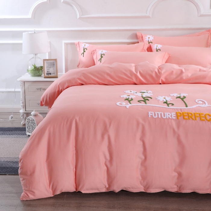 91家纺网 家纺一手货源 找家纺 2021新款全棉13372毛巾绣纯棉刺绣花四件套夏花绽放玉色