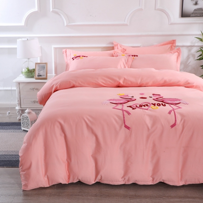 91家纺网 家纺一手货源 找家纺 2021新款全棉13372毛巾绣纯棉刺绣花四件套幸福烈鸟玉色