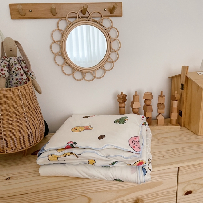 91家纺网 家纺一手货源 找家纺 星期八 2021新款裸睡大豆针织棉儿童夏被 动物园