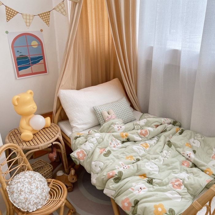 91家纺网 家纺一手货源 找家纺 星期八 2021新款裸睡大豆针织棉儿童夏被 花小兔