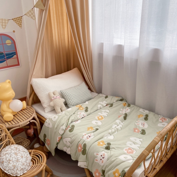 91家纺网 家纺一手货源 找家纺 星期八 2021新款裸睡大豆针织棉儿童夏被 花小兔