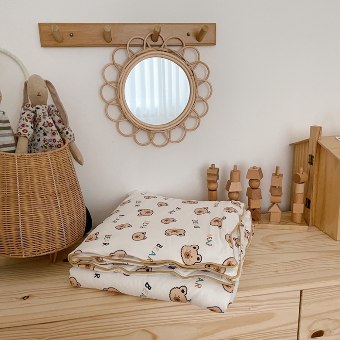 91家纺网 家纺一手货源 找家纺 星期八 2021新款裸睡大豆针织棉儿童夏被 可爱熊