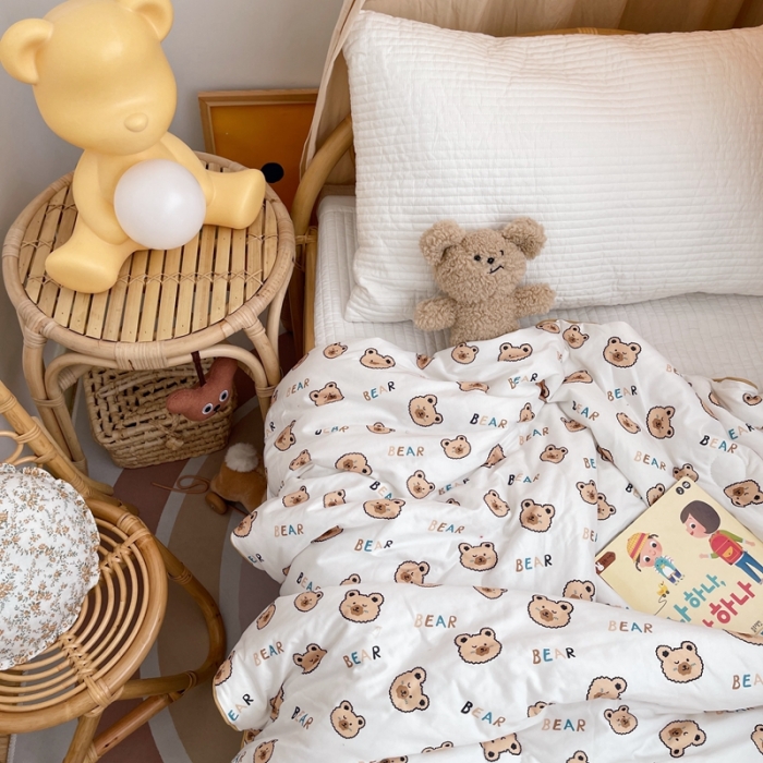 91家纺网 家纺一手货源 找家纺 星期八 2021新款裸睡大豆针织棉儿童夏被 可爱熊