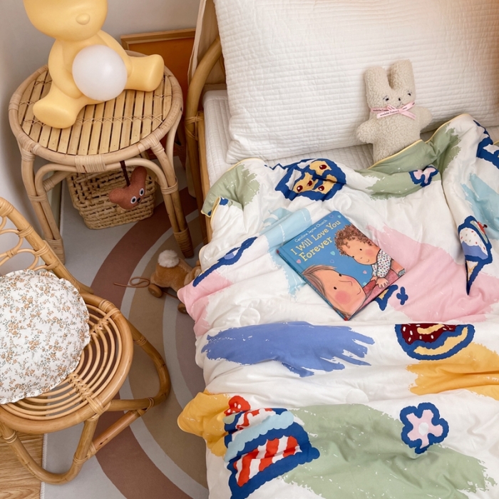 91家纺网 家纺一手货源 找家纺 星期八 2021新款裸睡大豆针织棉儿童夏被 甜甜圈