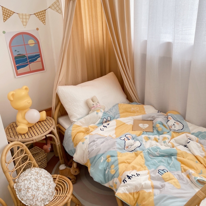 91家纺网 家纺一手货源 找家纺 星期八 2021新款裸睡大豆针织棉儿童夏被 兔子屋