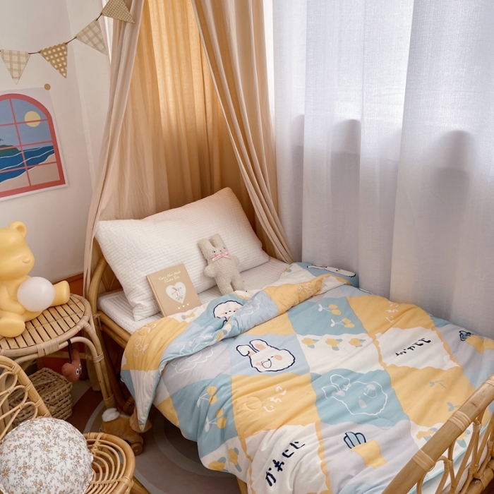 91家纺网 家纺一手货源 找家纺 星期八 2021新款裸睡大豆针织棉儿童夏被 兔子屋