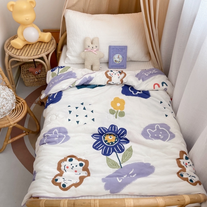 91家纺网 家纺一手货源 找家纺 星期八 2021新款裸睡大豆针织棉儿童夏被 向日葵