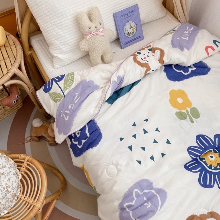 91家纺网 家纺一手货源 找家纺 星期八 2021新款裸睡大豆针织棉儿童夏被 向日葵