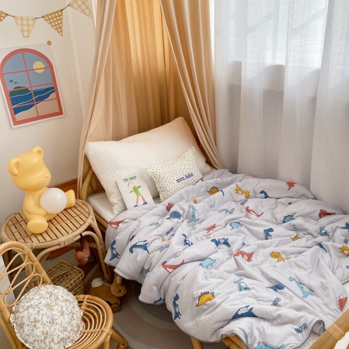 91家纺网 家纺一手货源 找家纺 星期八 2021新款裸睡大豆针织棉儿童夏被 小恐龙