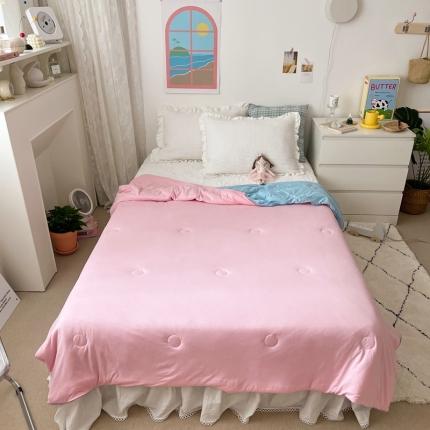 星期八 2021新款马卡龙大豆针织棉夏被 粉-蓝