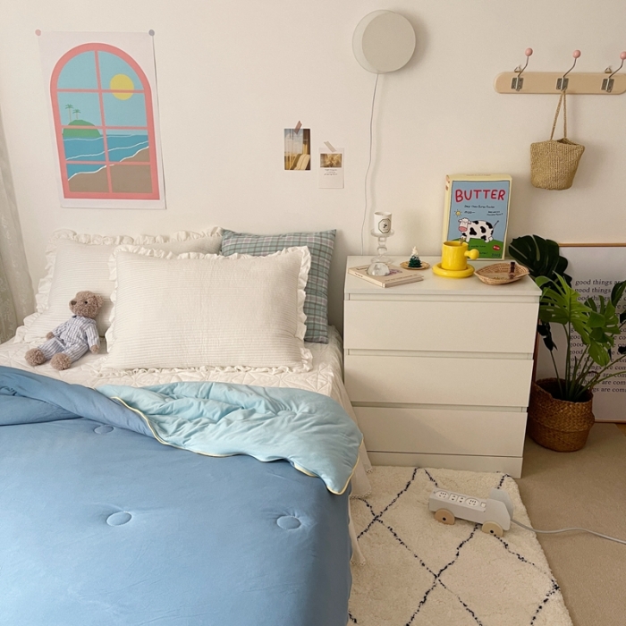 91家纺网 家纺一手货源 找家纺 星期八 2021新款马卡龙大豆针织棉夏被 深蓝-浅蓝