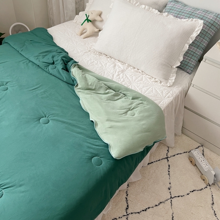 91家纺网 家纺一手货源 找家纺 星期八 2021新款马卡龙大豆针织棉夏被 深绿-浅绿