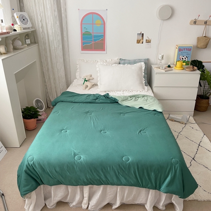 91家纺网 家纺一手货源 找家纺 星期八 2021新款马卡龙大豆针织棉夏被 深绿-浅绿