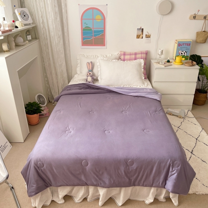 91家纺网 家纺一手货源 找家纺 星期八 2021新款马卡龙大豆针织棉夏被 深紫-浅紫