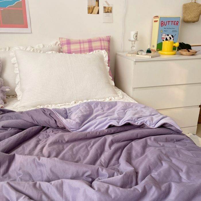 91家纺网 家纺一手货源 找家纺 星期八 2021新款马卡龙大豆针织棉夏被 深紫-浅紫