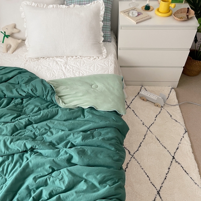 91家纺网 家纺一手货源 找家纺 星期八 2021新款马卡龙大豆针织棉夏被 深绿-浅绿