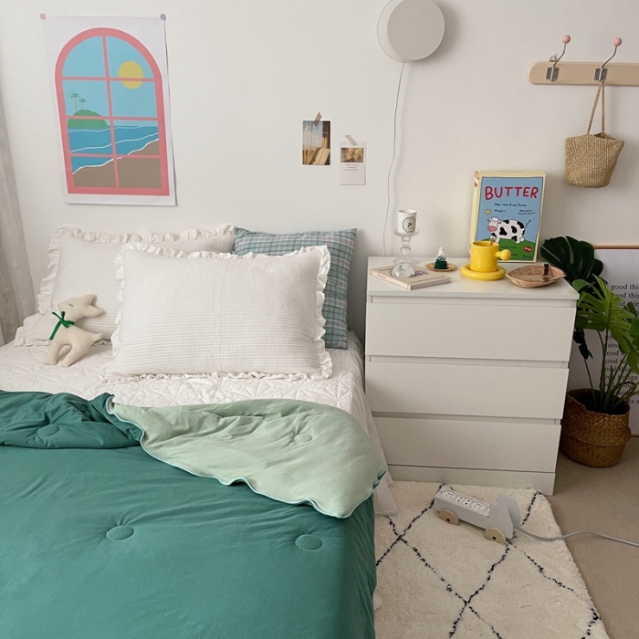 91家纺网 家纺一手货源 找家纺 星期八 2021新款马卡龙大豆针织棉夏被 深绿-浅绿