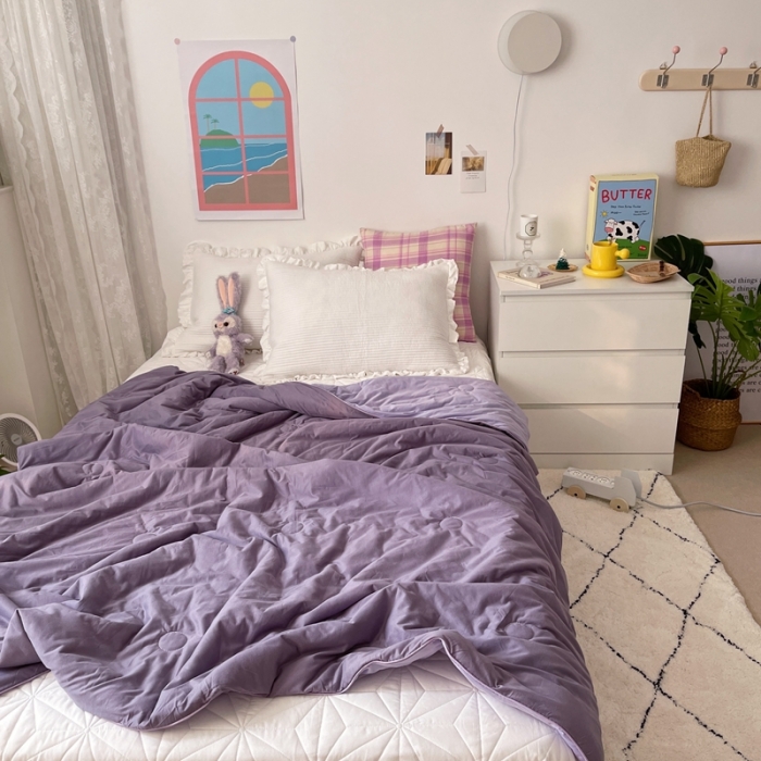 91家纺网 家纺一手货源 找家纺 星期八 2021新款马卡龙大豆针织棉夏被 深紫-浅紫