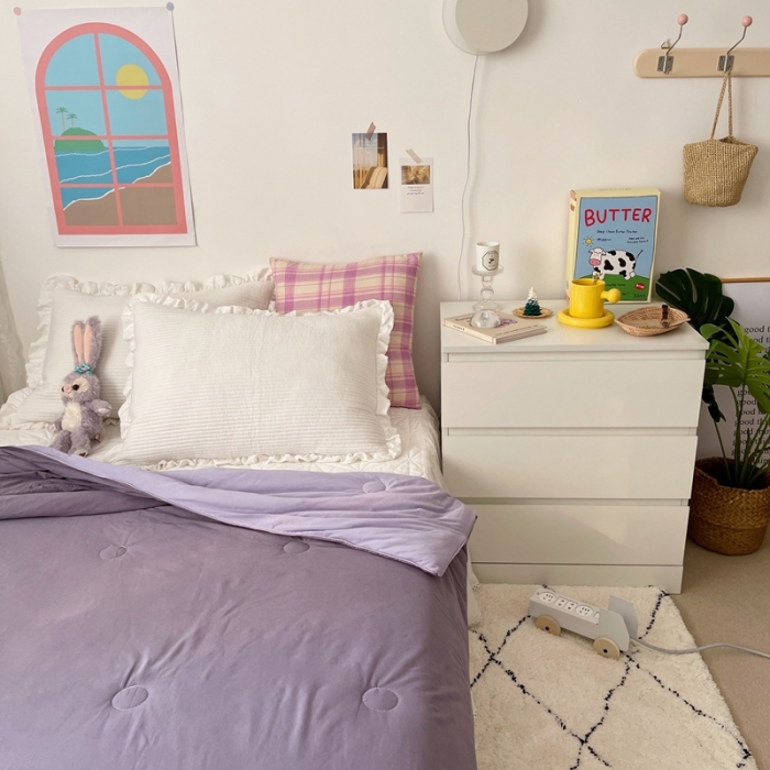 91家纺网 家纺一手货源 找家纺 星期八 2021新款马卡龙大豆针织棉夏被 深紫-浅紫