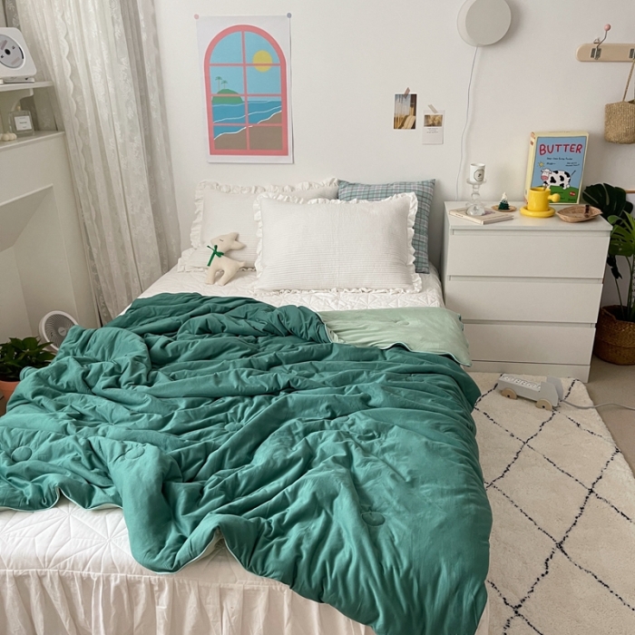 91家纺网 家纺一手货源 找家纺 星期八 2021新款马卡龙大豆针织棉夏被 深绿-浅绿