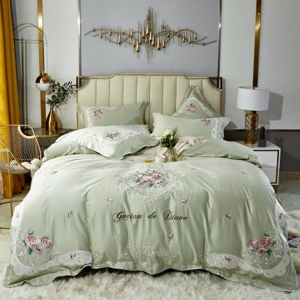 91家纺网 家纺一手货源 找家纺 星尚 2021新款长绒棉艾美系列四件套 抹茶绿