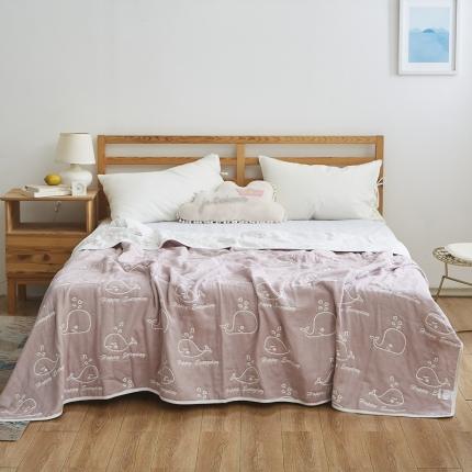 91家纺网 家纺一手货源 找家纺 爱港2023新款专版全棉六层纱布毛巾被盖毯 鲸鱼-豆沙