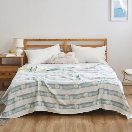 91家纺网 家纺一手货源 找家纺 爱港2023新款专版全棉六层纱布毛巾被盖毯 条纹菊