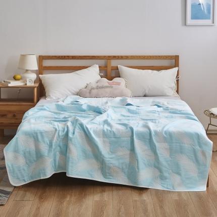 91家纺网 家纺一手货源 找家纺 爱港2023新款专版全棉六层纱布毛巾被盖毯 羽毛-蓝